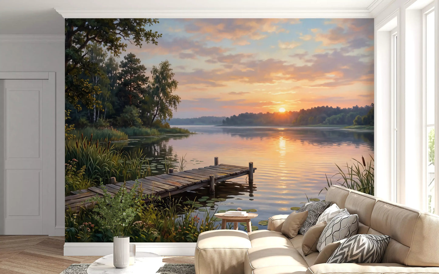 Golden Hour Lake Serenity Wall Mural
