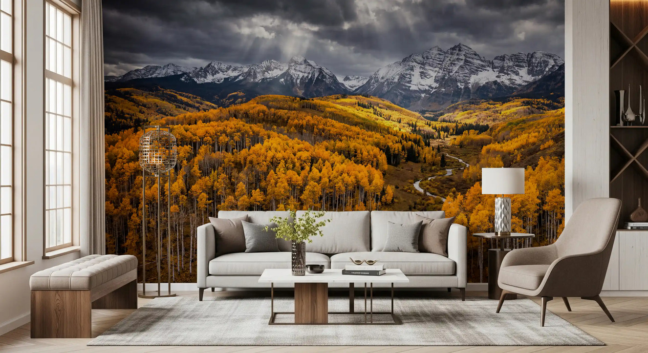 Sunlit Aspen Valley Wall Mural