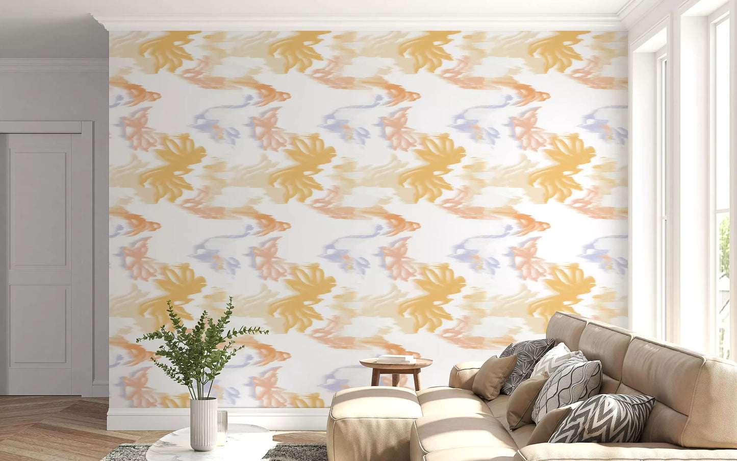 Lavado de Pastel Fluido wallpaper in soft orange blue and cream shades