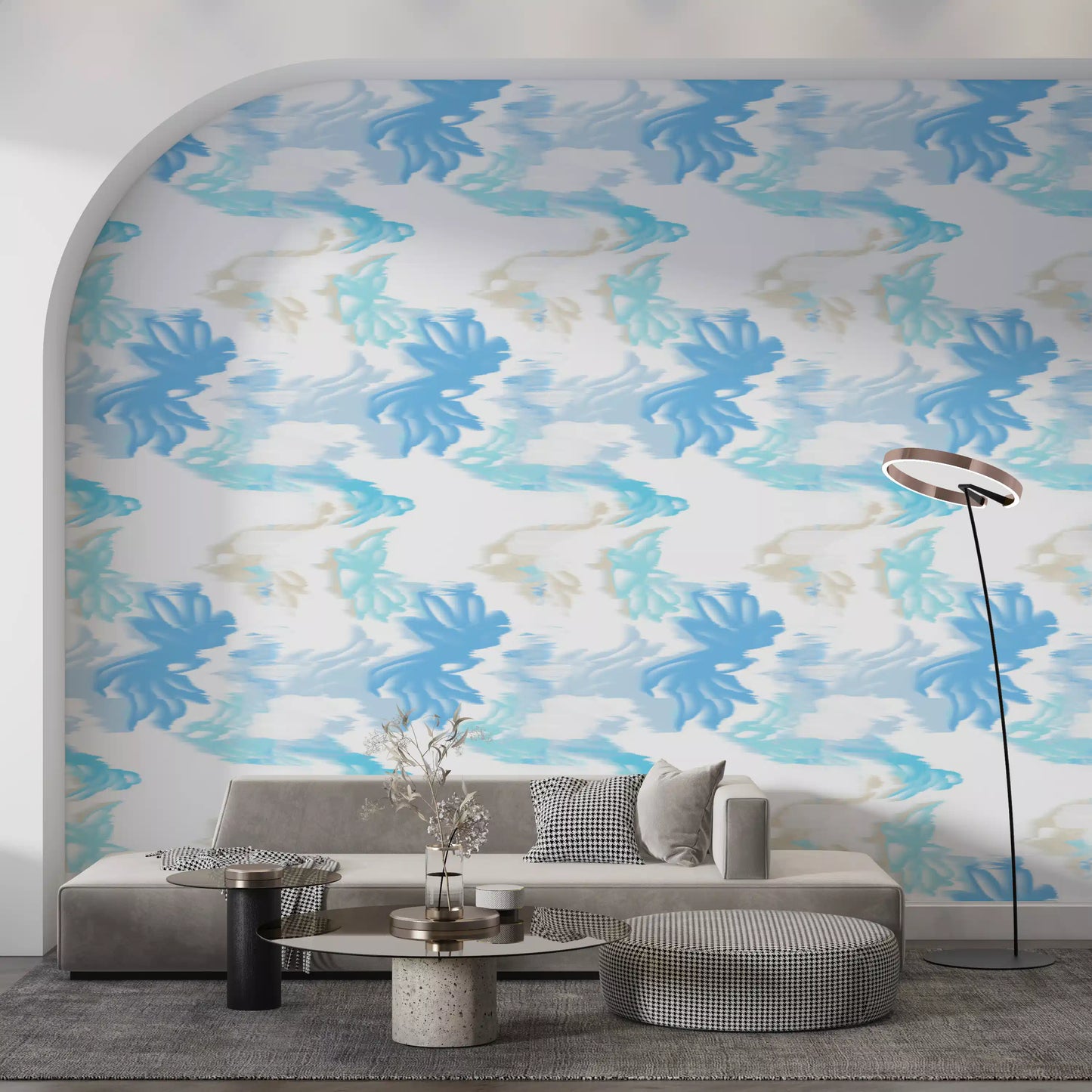 Office wall featuring Fluid Serenity wallpaper with fluid blue texture