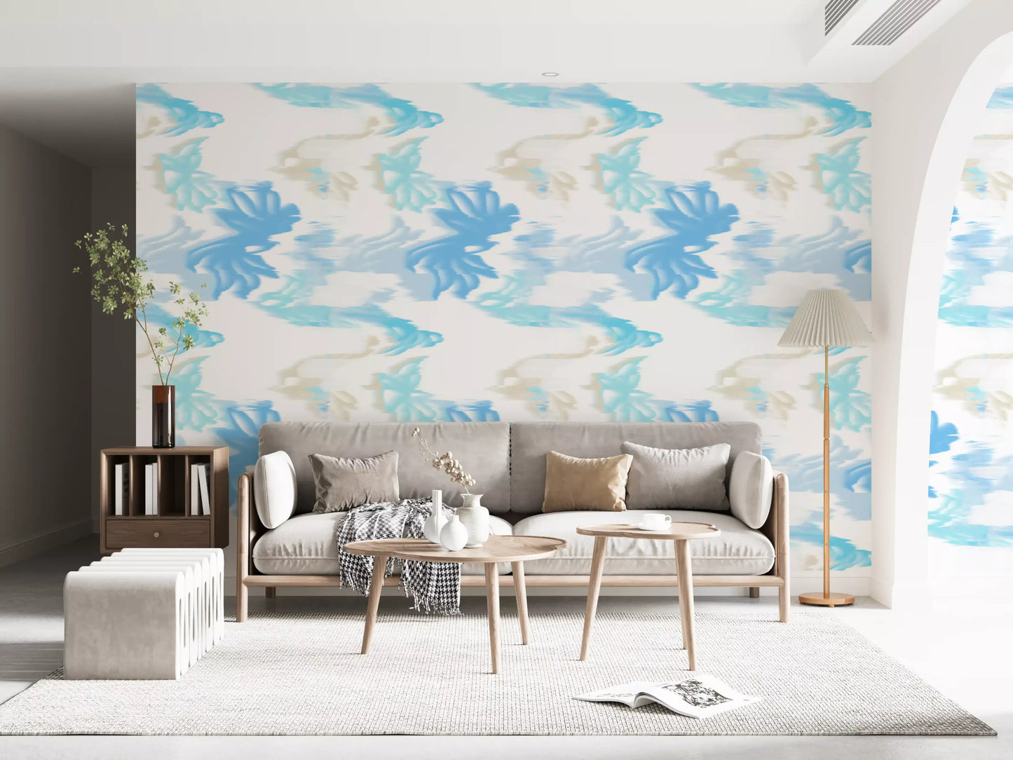 Abstract blue wallpaper design showing Fluid Serenity flowing pattern