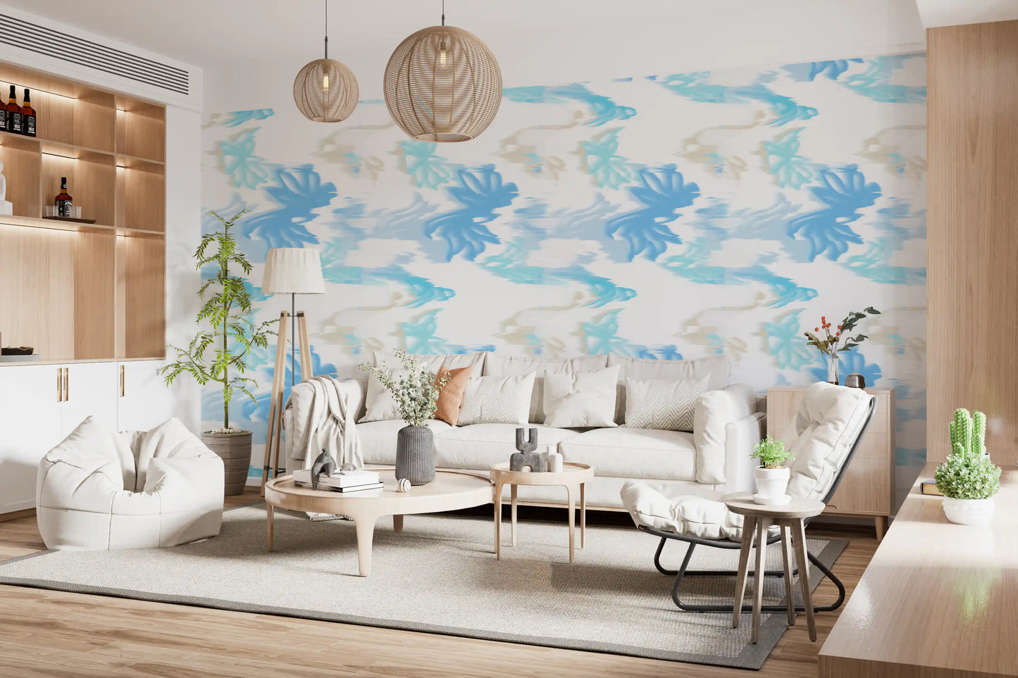Fluid Serenity wallpaper in cool tones with soft organic shapes