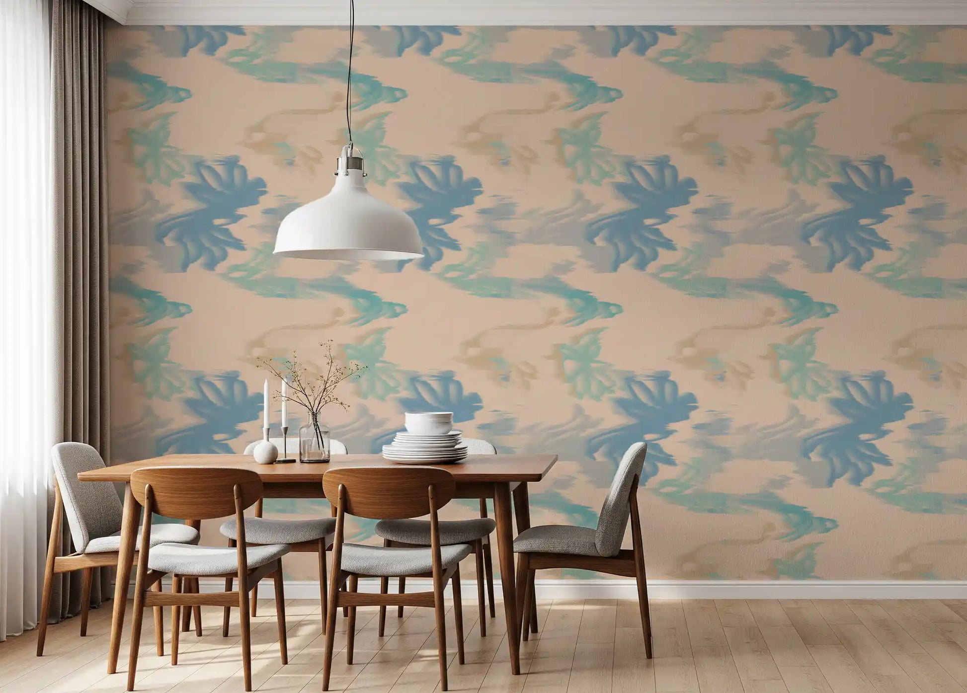 Dining wall featuring Aqua Drift Abstract wallpaper with smooth aqua texture