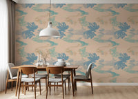 Dining wall featuring Aqua Drift Abstract wallpaper with smooth aqua texture
