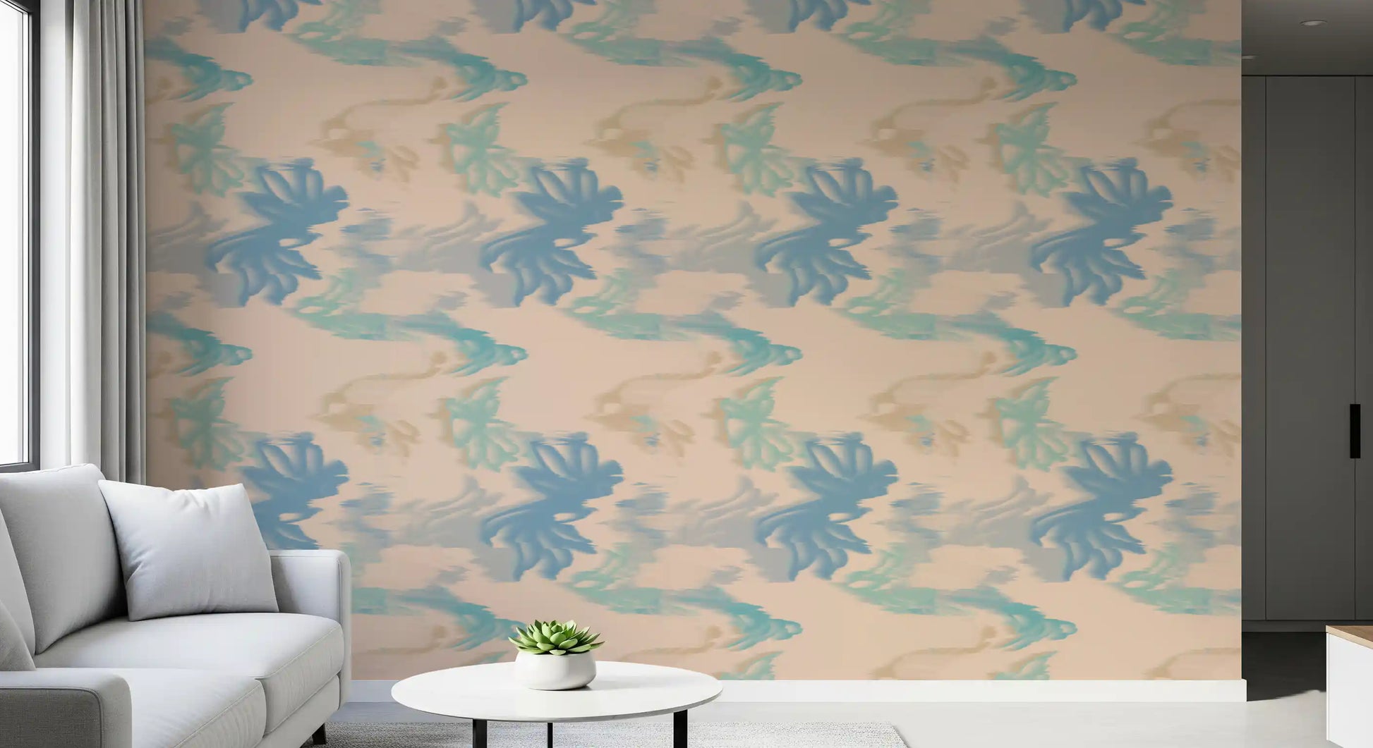 Hallway space using Aqua Drift Abstract wallpaper with fluid blue tones