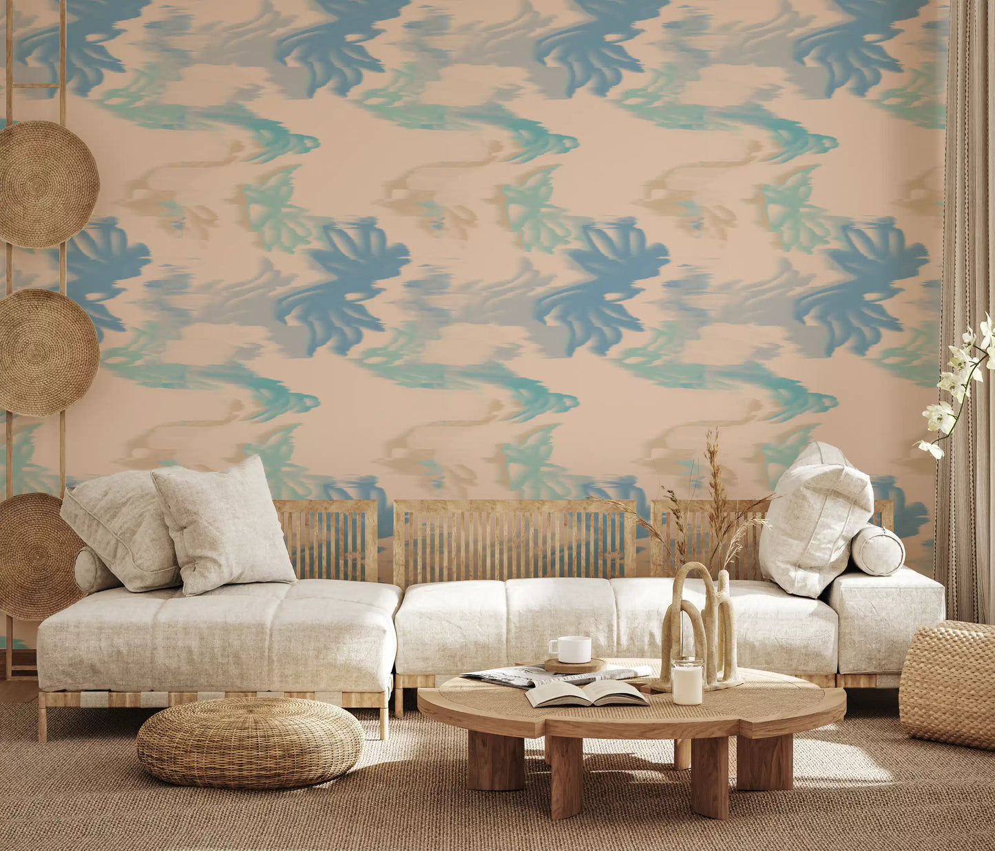 Modern aqua wallpaper featuring Aqua Drift Abstract soft layered effect