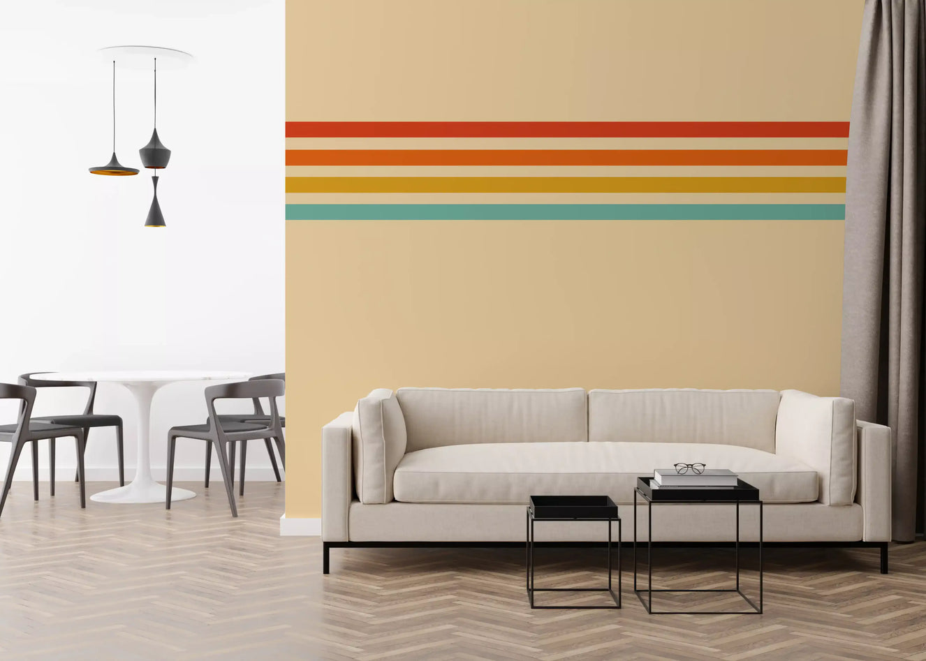 Hallway space using Retro Stripe Revival wall mural horizontal stripes