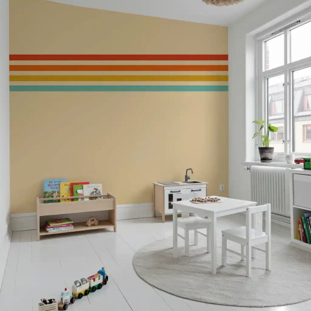 Modern stripe wall mural featuring Retro Stripe Revival neutral tones