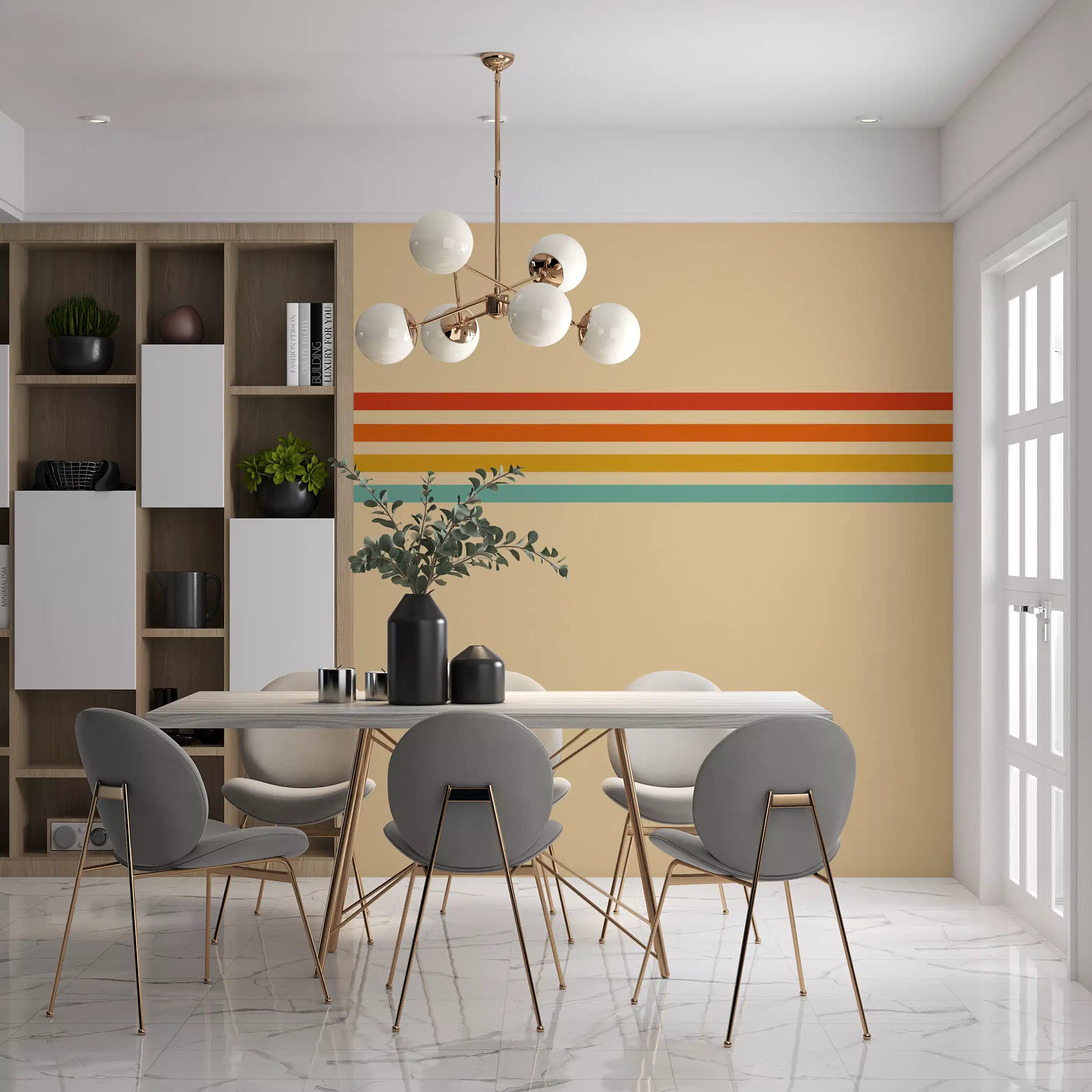 Retro Stripe Revival wall mural with beige base and orange stripe accents