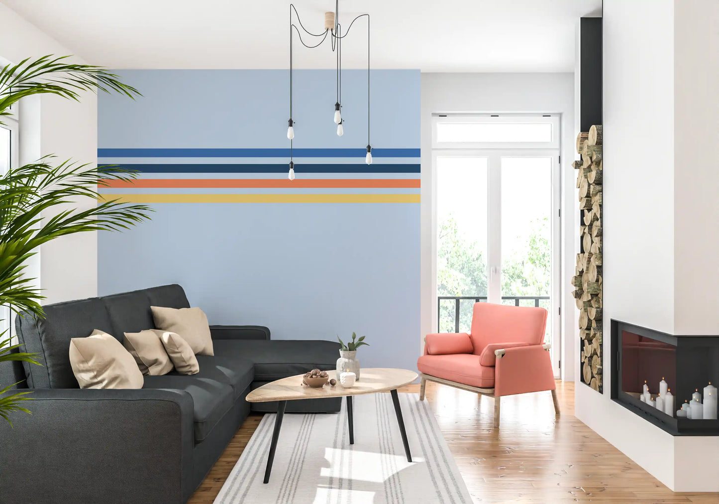 Papier peint panoramique Rayures Horizon Rétro