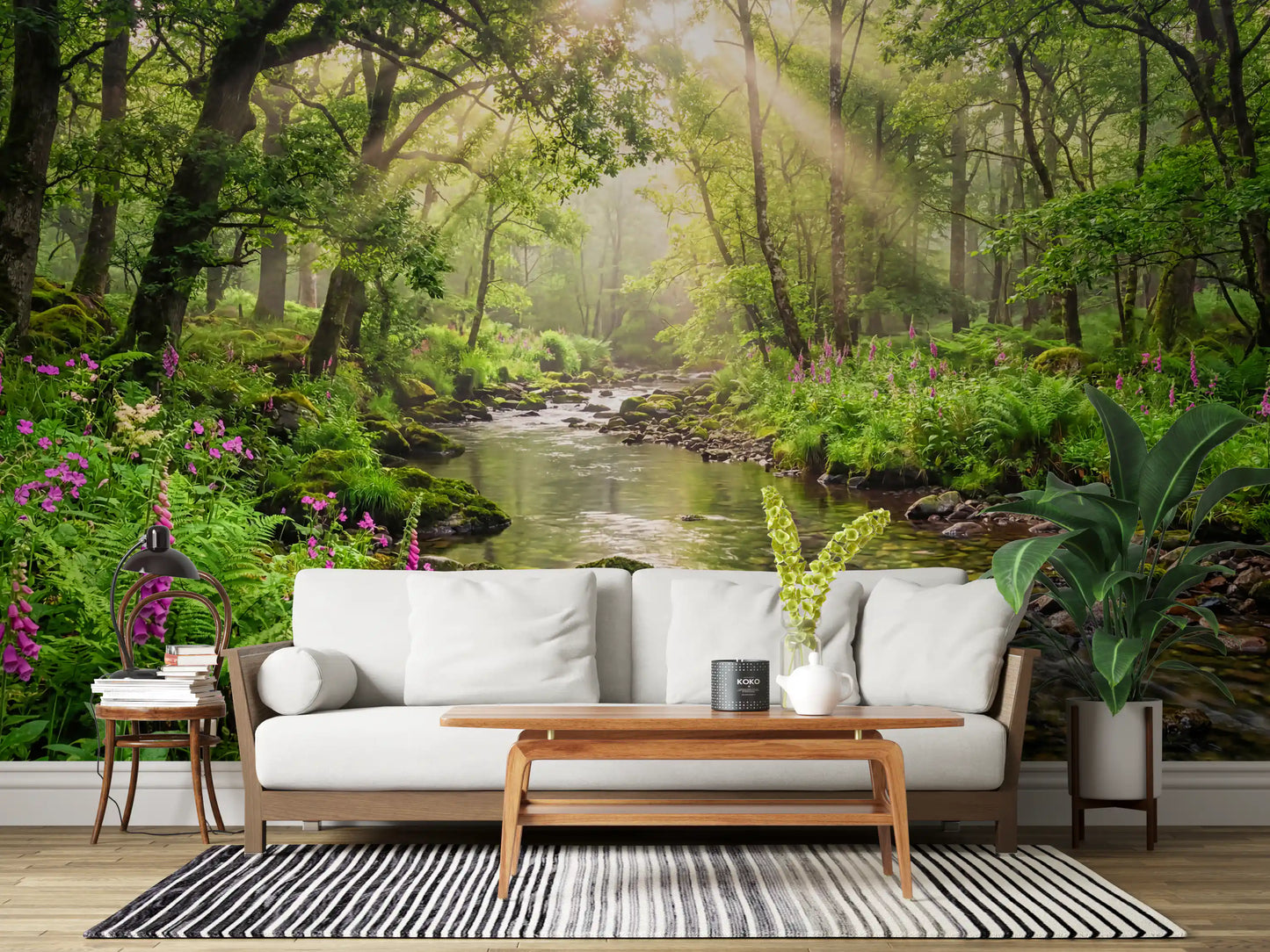 Sunlit Woodland Stream Wall Mural