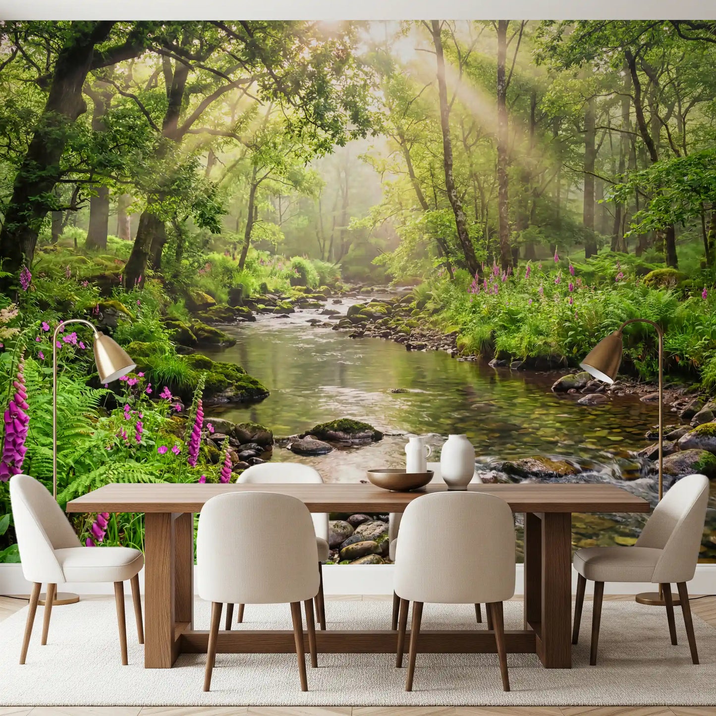Sunlit Woodland Stream Wall Mural