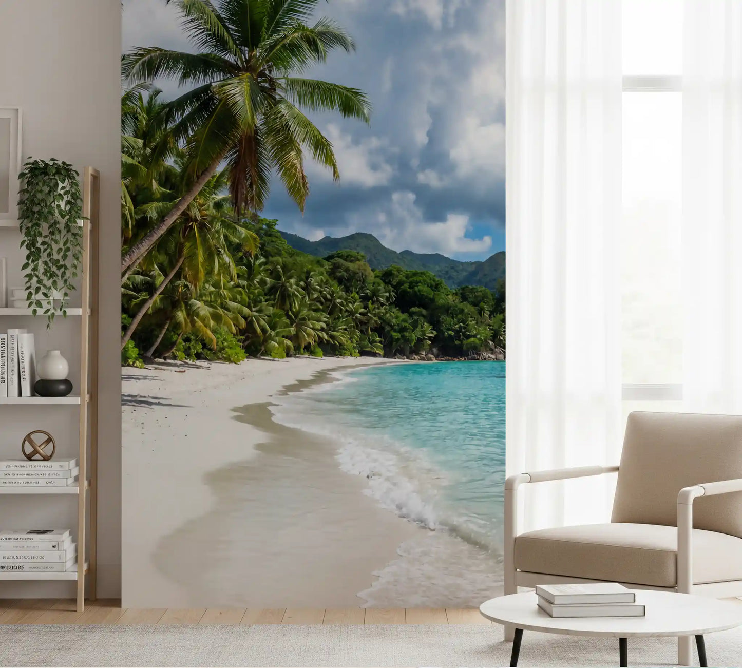 Office room setup with Palm-Fringed Serenity wall mural ocean landscape