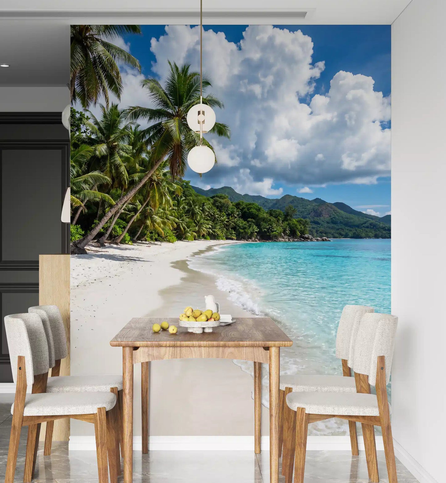 Palm-Fringed Serenity wall mural with sandy beach and clear blue water