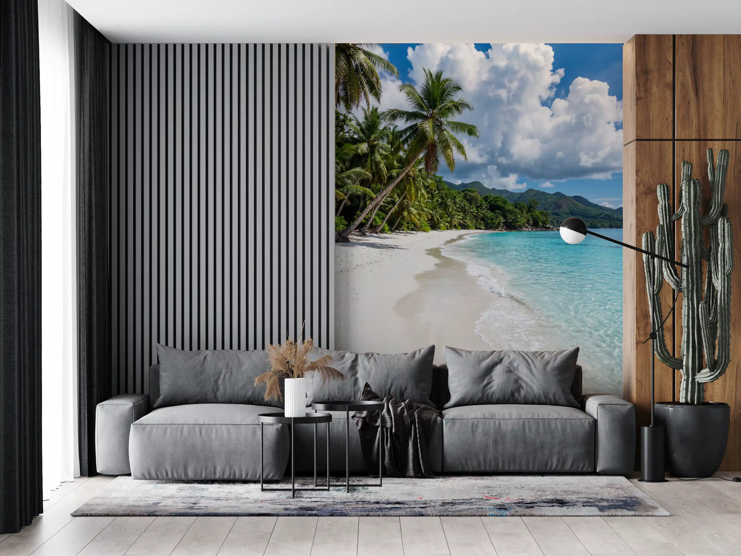 Coastal landscape wall mural with Palm-Fringed Serenity tropical setting