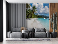 Coastal landscape wall mural with Palm-Fringed Serenity tropical setting