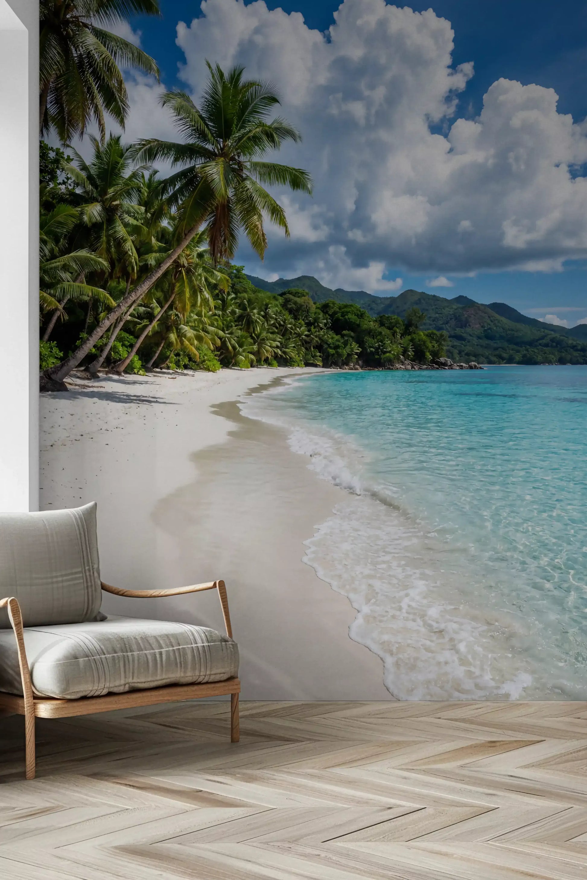 hallway wall featuring Palm-Fringed Serenity wall mural with palm trees