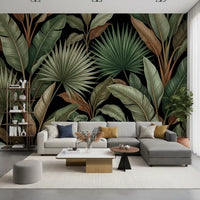 Botanical Noir wall mural showing detailed palm and leaf textures