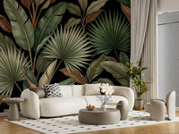 Tropical foliage wall mural with Botanical Noir deep contrast style