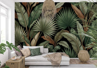 Nature-inspired wall mural with Botanical Noir bold leaf pattern