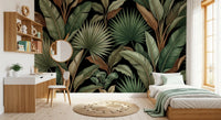 kids room setup with Botanical Noir wall mural and green foliage