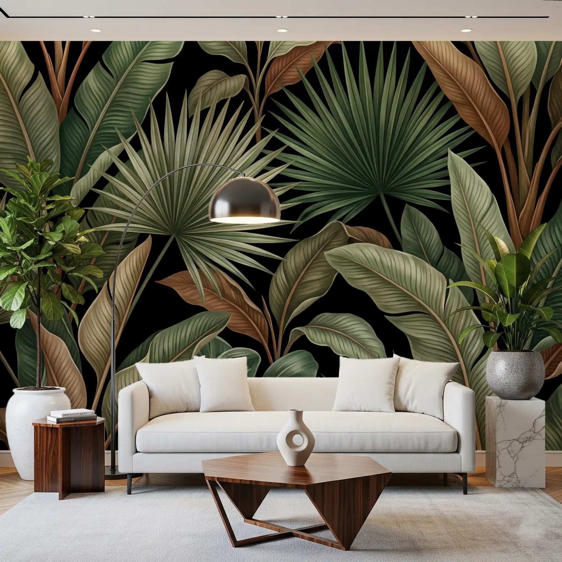  Hallway styled with Botanical Noir wall mural and dark tropical leaves