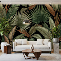  Hallway styled with Botanical Noir wall mural and dark tropical leaves