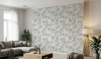 Serene Blossom Branches wallpaper with blue floral outlines and texture
