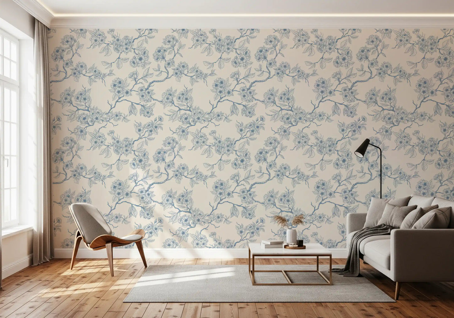 Botanical branch wallpaper featuring Serene Blossom Branches soft pattern