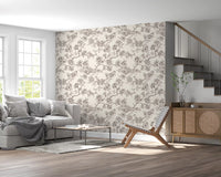 Living room styled with Cherry Blossom Branches wallpaper in soft tones