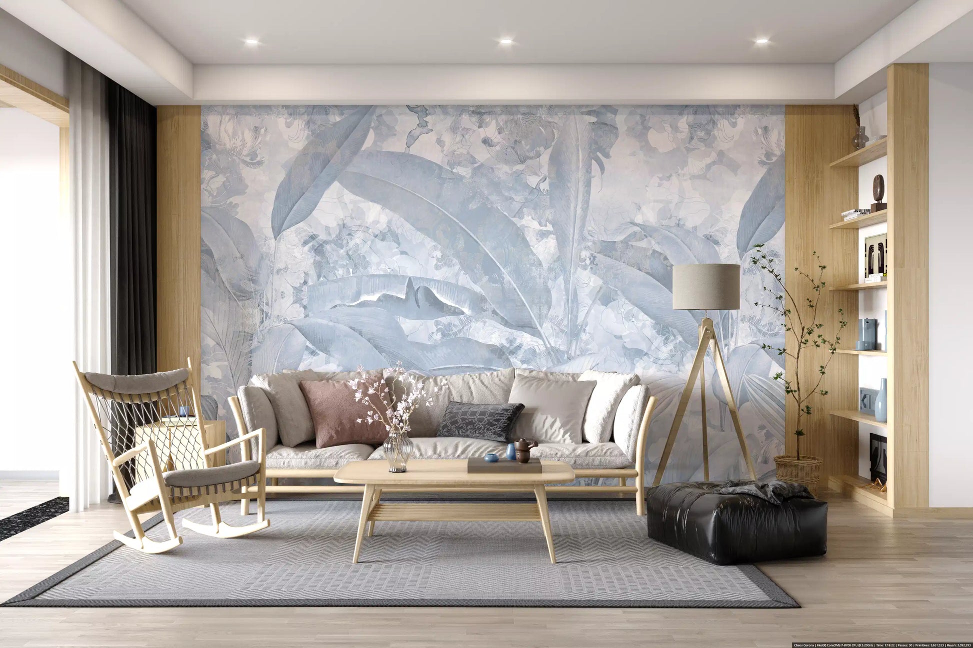 Misty Blue Tropical Palm wall mural with cool blue foliage pattern