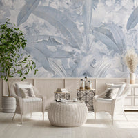 Botanical wall mural with Misty Blue Tropical Palm subtle texture