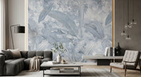 Nature-inspired wall mural with Misty Blue Tropical Palm calm design