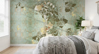 Decorative portrait wall mural with Vintage Blue Floral layered texture