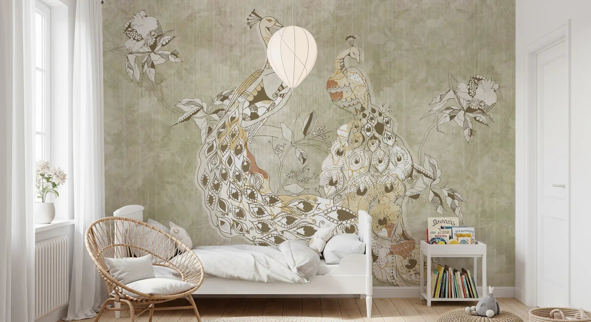 Ornate Vintage Bird wall mural with intricate linework and soft tones