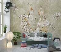 Ornate Vintage Bird wall mural showing elegant feather patterns
