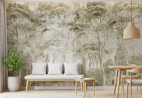 Subtle forest wall mural with Sepia Pine Forest Landscape texture