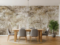 Vintage forest wall mural featuring Antique Woodland Landscape soft tones