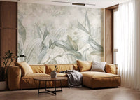 Living room styled with Soft Neutral Botanical wall mural in beige tones