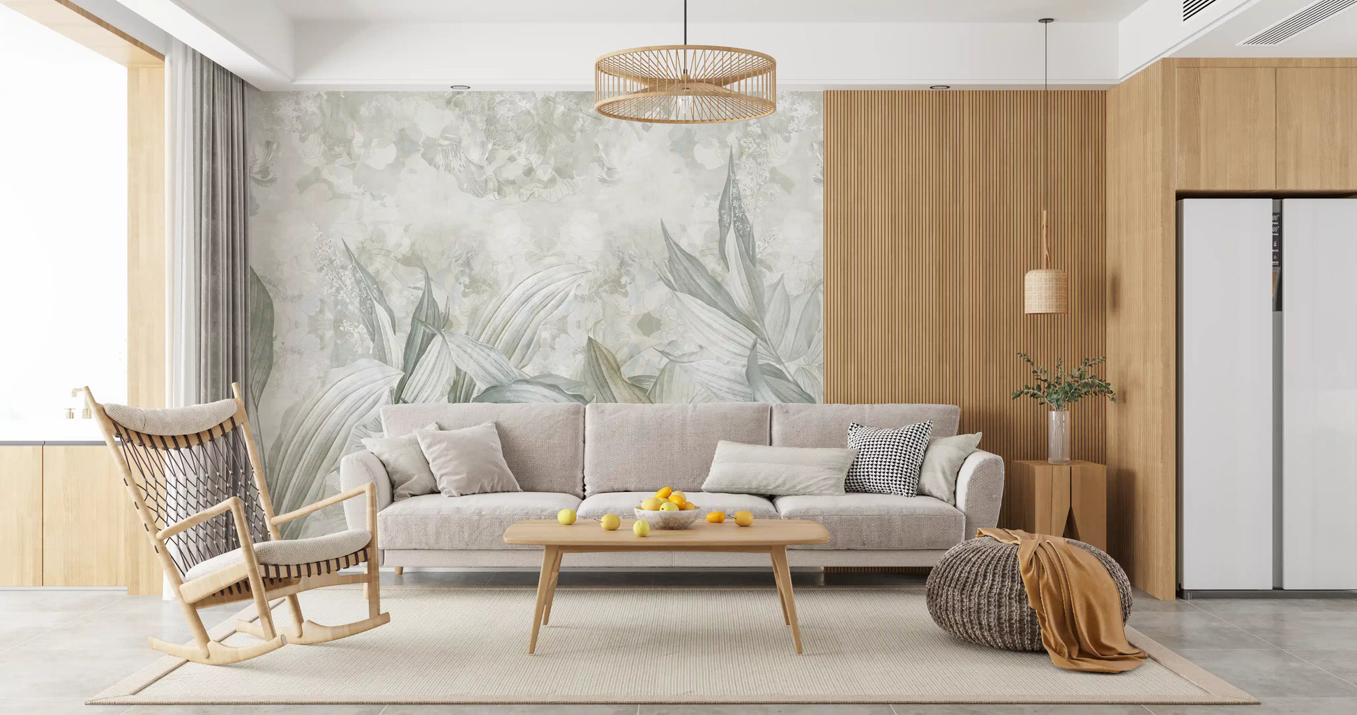 Soft Neutral Botanical wall mural with muted tones and soft texture