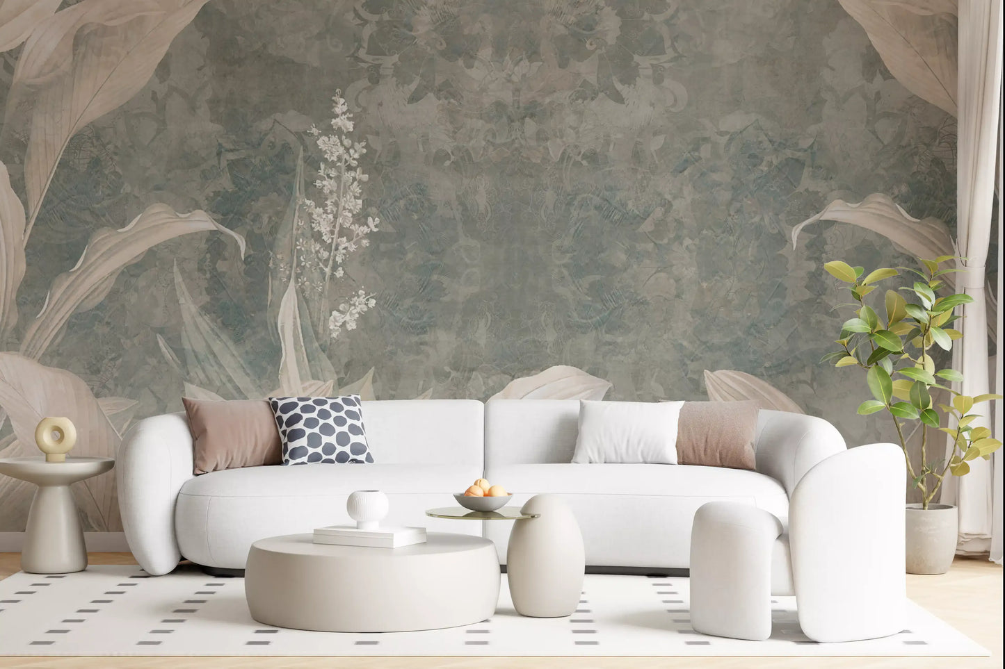 Hallway design using Misty Forest Landscape wall mural in muted forest hues