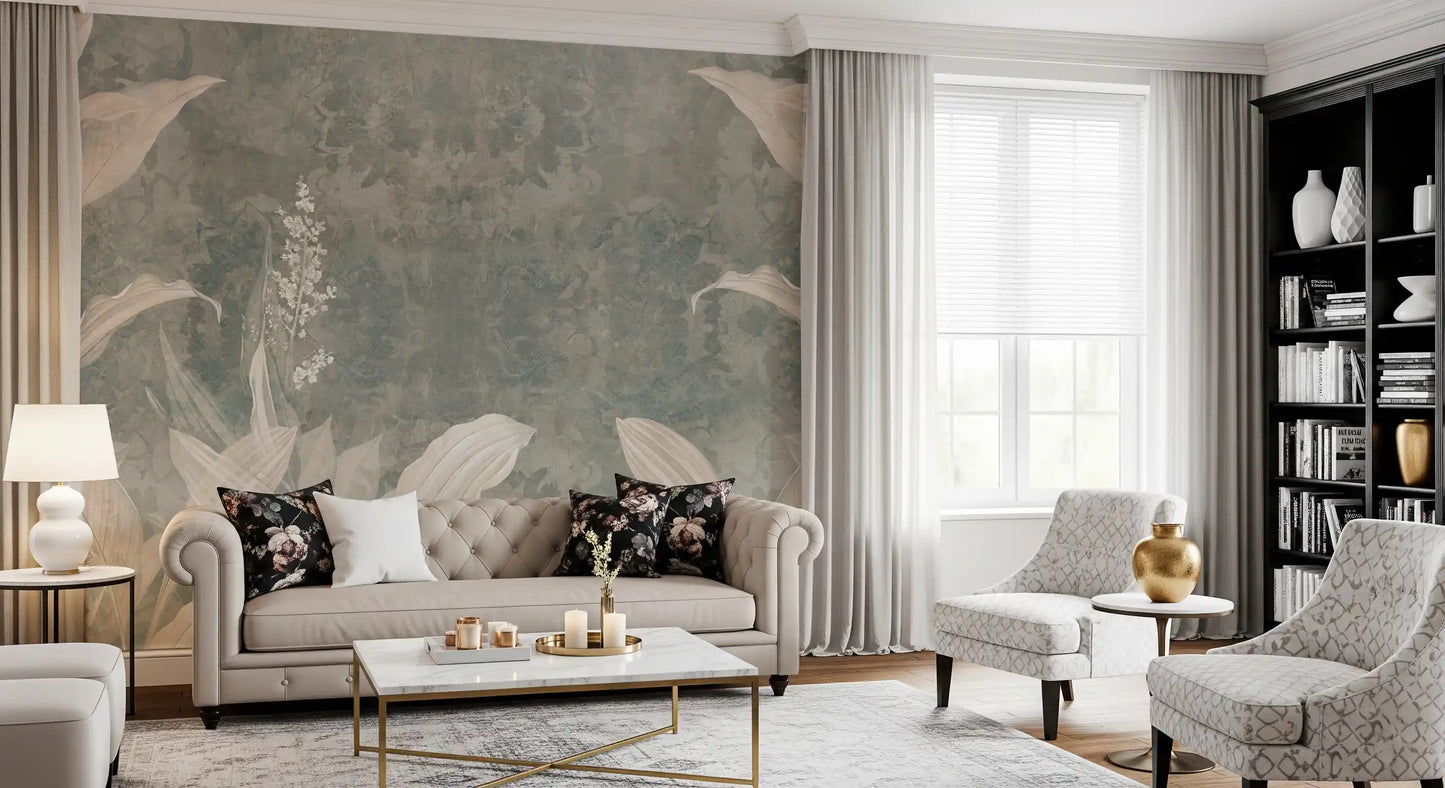 Abstract nature wall mural with Misty Forest Landscape gentle composition