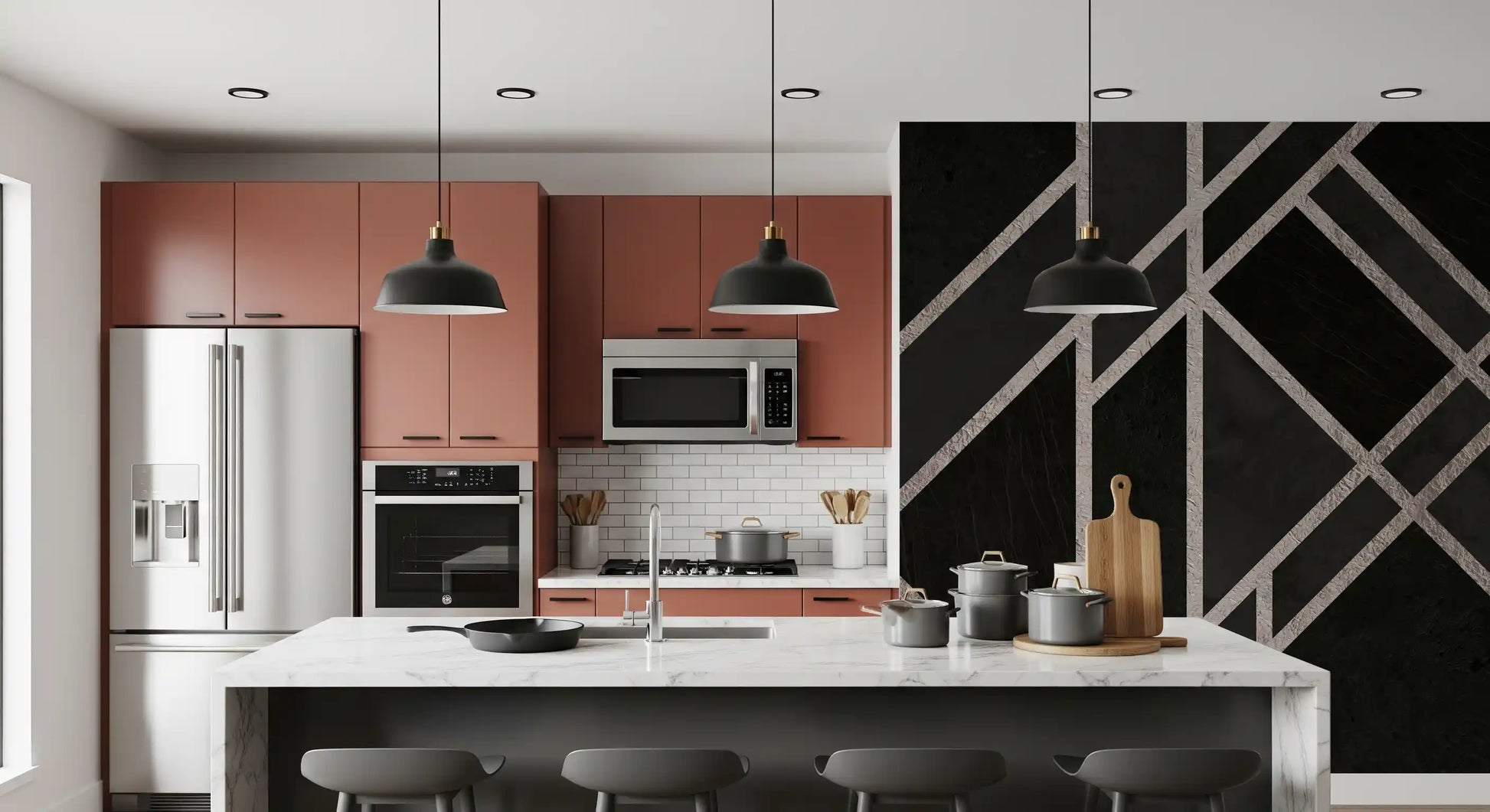 Luxe Black Art Deco wall mural with structured shapes and bold contrast