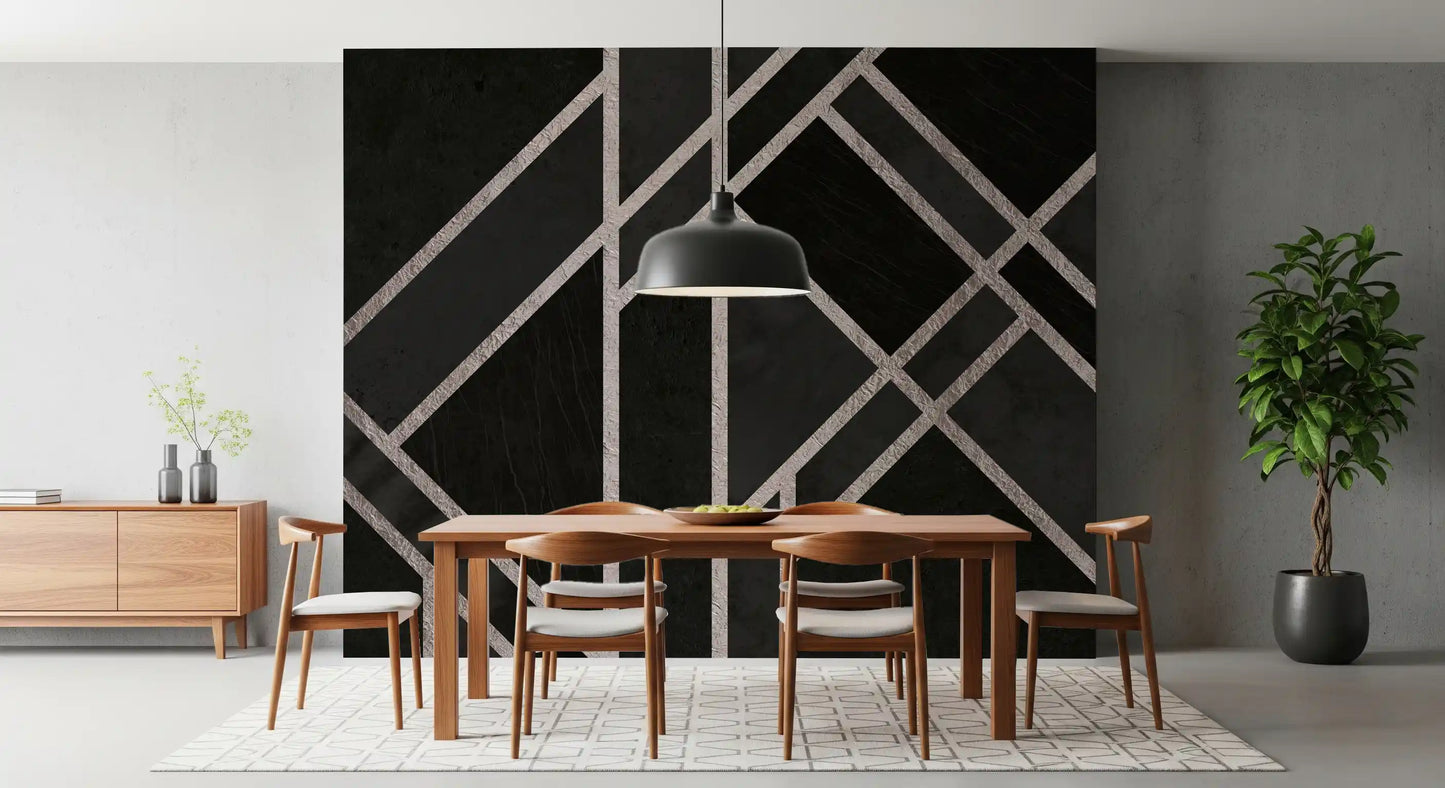 Minimal geometric wall mural with Luxe Black Art Deco sleek design