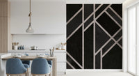 Dark geometric wall mural featuring Luxe Black Art Deco linear pattern