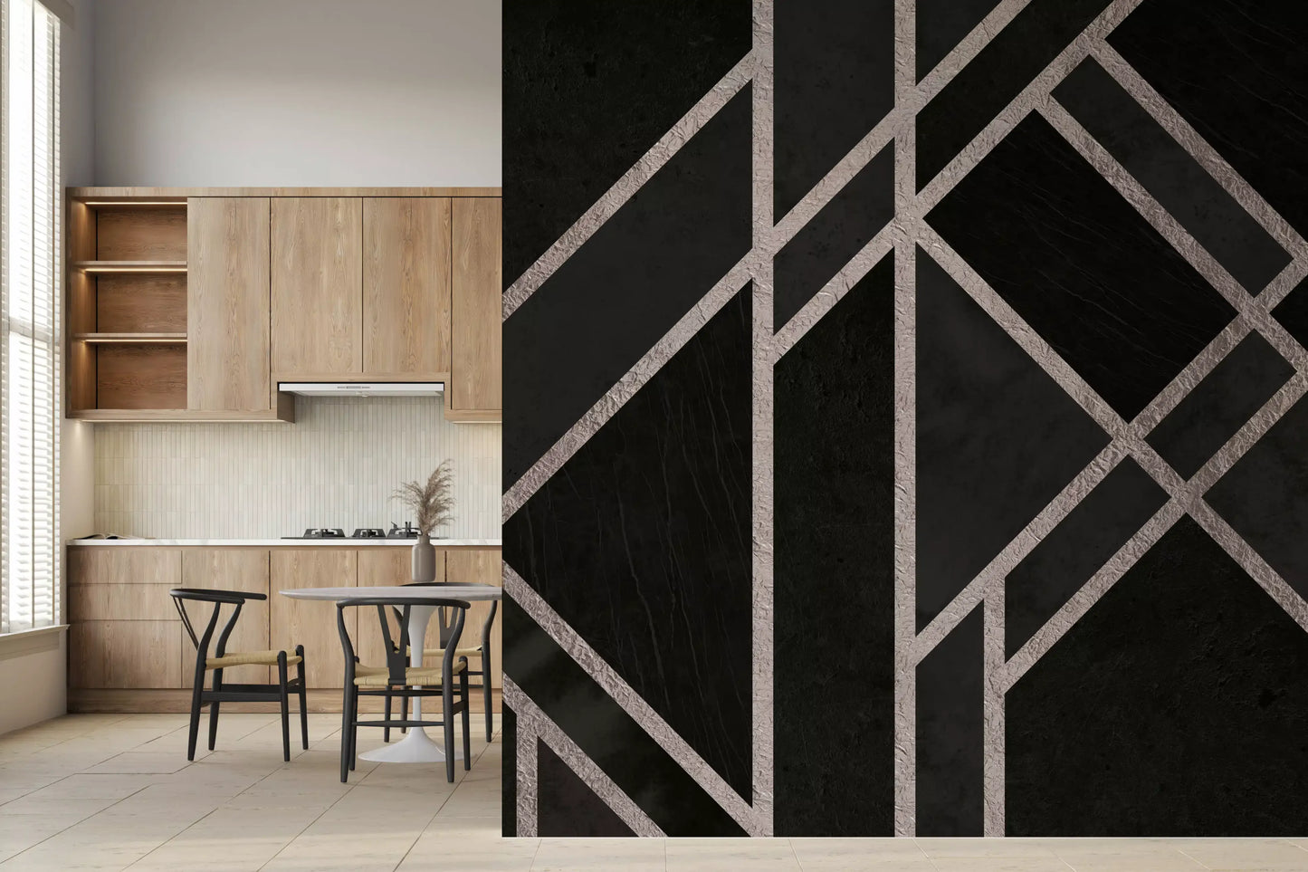 Luxe Black Art Deco wall mural showing clean lines and dark texture