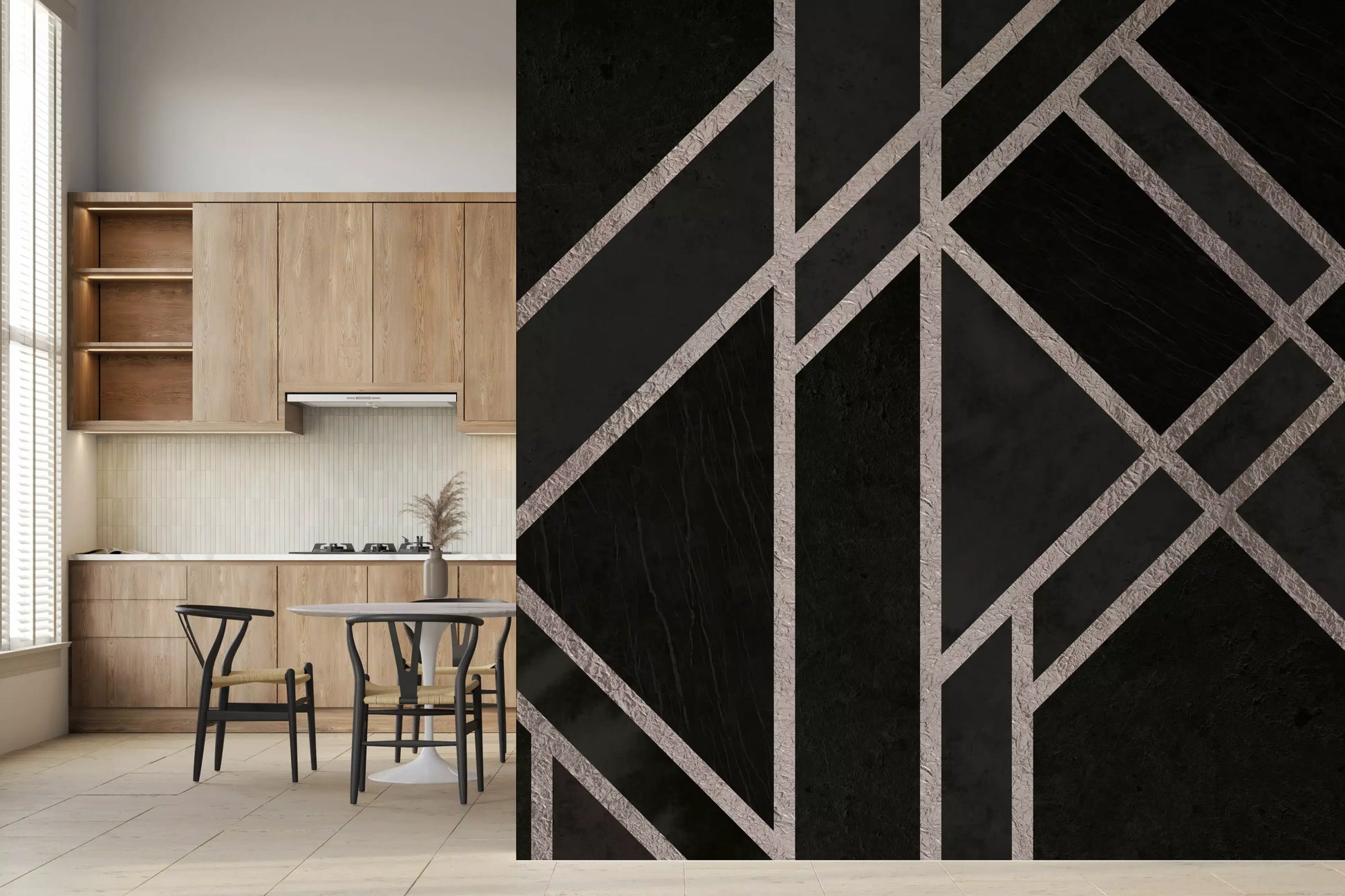 Luxe Black Art Deco wall mural showing clean lines and dark texture