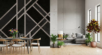 Dining area design using Luxe Black Art Deco wall mural in dark tones