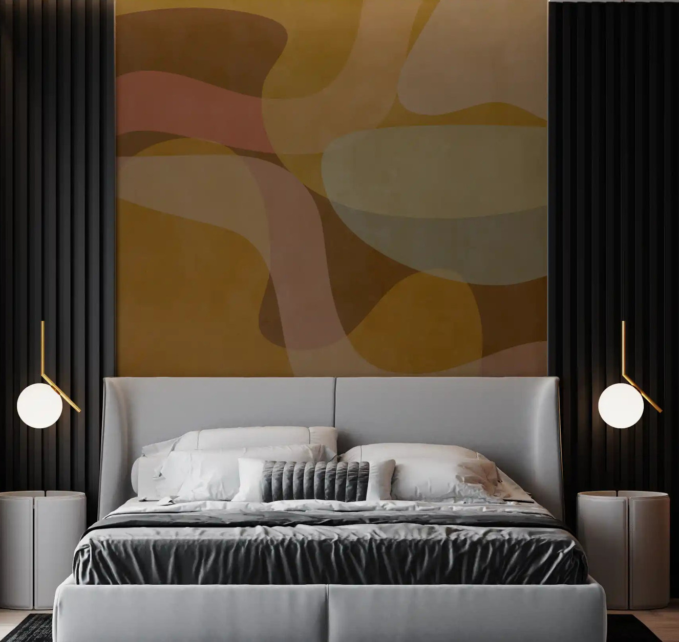 Bedroom wall featuring Earthen Waves Abstract wall mural with soft curves