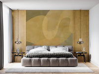 Bedroom interior using Golden Ochre Organic Flow wall mural abstract shapes
